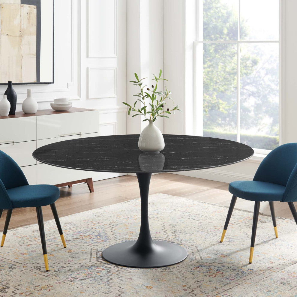 Dining Table, Round, Artificial Marble, Metal, Black, Modern, Bistro Restaurant