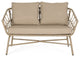 Colmar Outdoor Wicker Loveseat With Cushions, Light Brown and Beige