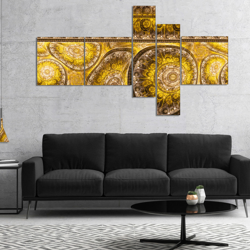 Golden Extraterrestrial Life Cells, Floral Canvas Art Print, 60"x32", 5 panels