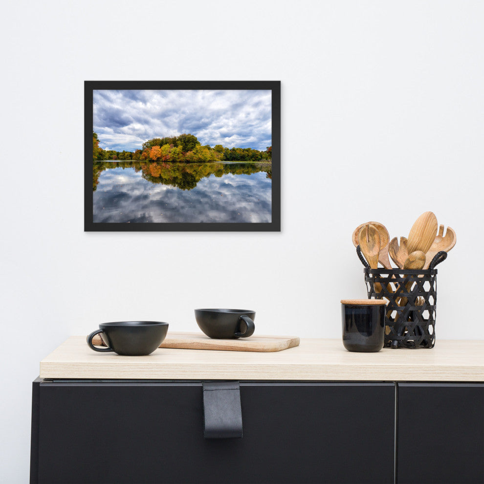 Autumn Reflections Rural Landscape Framed Photo Paper Wall Art Prints, Black, 12" X 16"