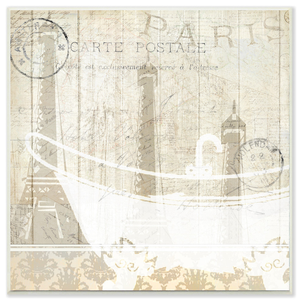 Vintage Carte Postal Tub, Plaque, 12"x12"