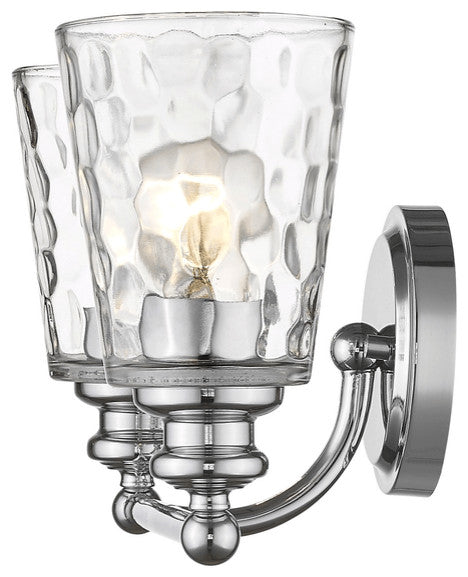 Silver Metal and Pebbled Glass Two Light Wall Light