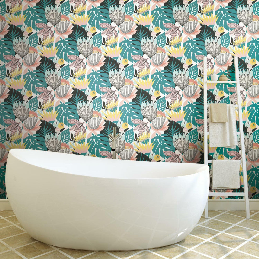 Retro Tropical Leaves Peel & Stick Wallpaper