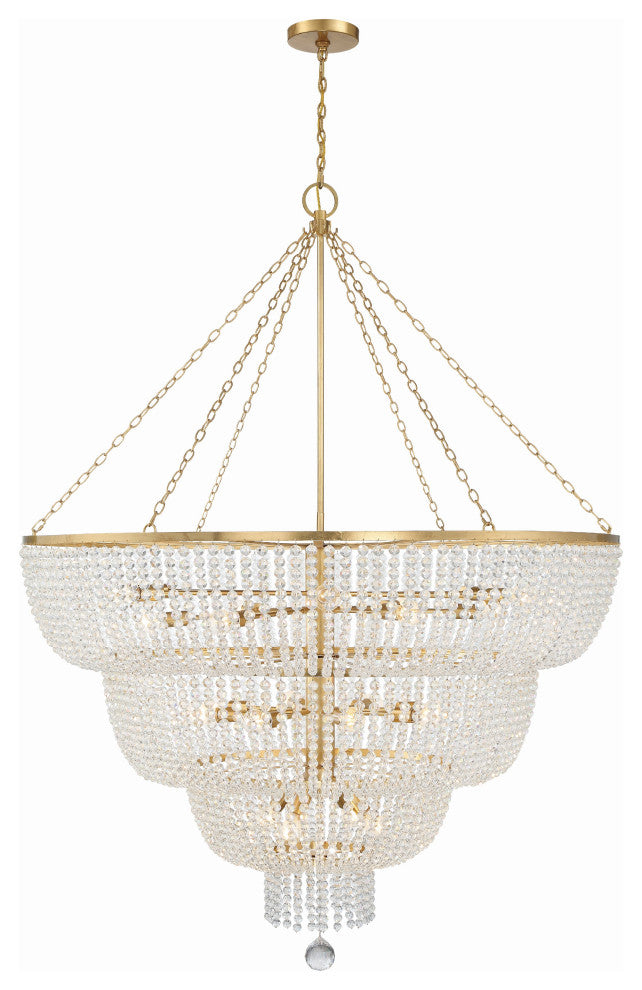 Rylee 32-Light Antique Gold Chandelier, Hand Cut Faceted Beads