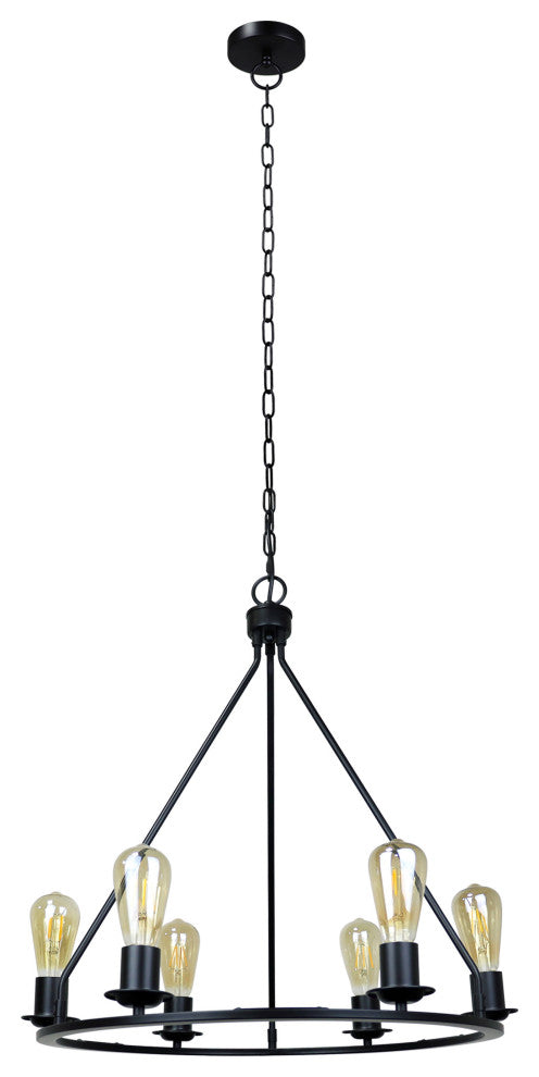 Ironclad Industrial-Style Matt Black Finish 6 Light Large Pendant 22" Wide