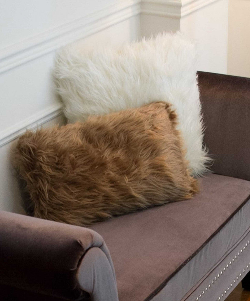 HomeRoots 12" x 20" x 5" Tan, Faux Pillow 2-Pack