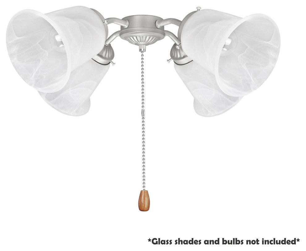 22003-11 4-Light Ceiling Fan Fitter Light Kit With Pull Chain, Brushed Nickel