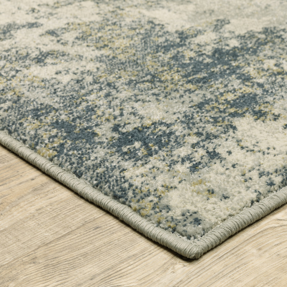 Bastian Distressed Abstract Beige/ Teal Indoor Area Rug, Beige, 1'10"x7'3"