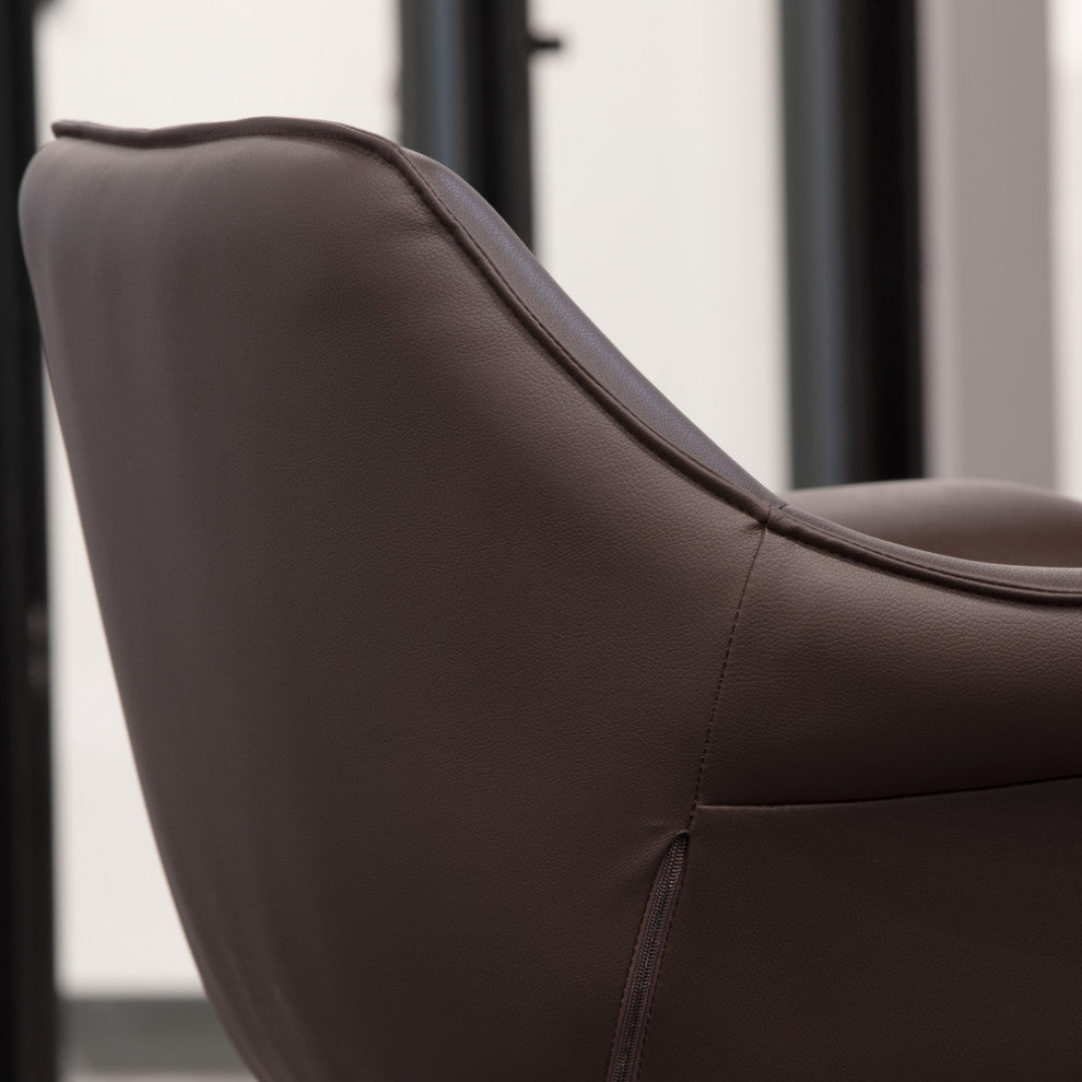 Modern Mala Swivel Chair Soft Leatherette Upholstery Stainless Steel Base, Brown