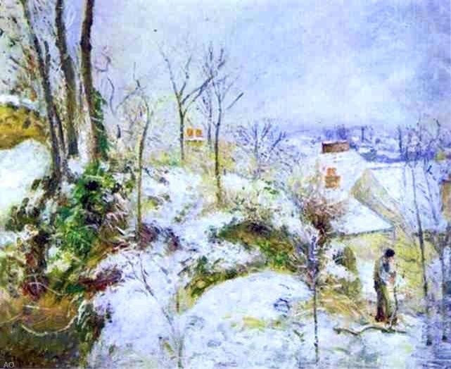 Camille Pissarro Cottage at Pontoise in the Snow Gallery Wrapped Canvas Print