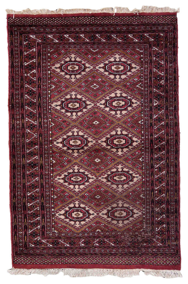 Handmade Vintage Afghan Ersari Rug 4'x6', 123cmx183cm 1970s