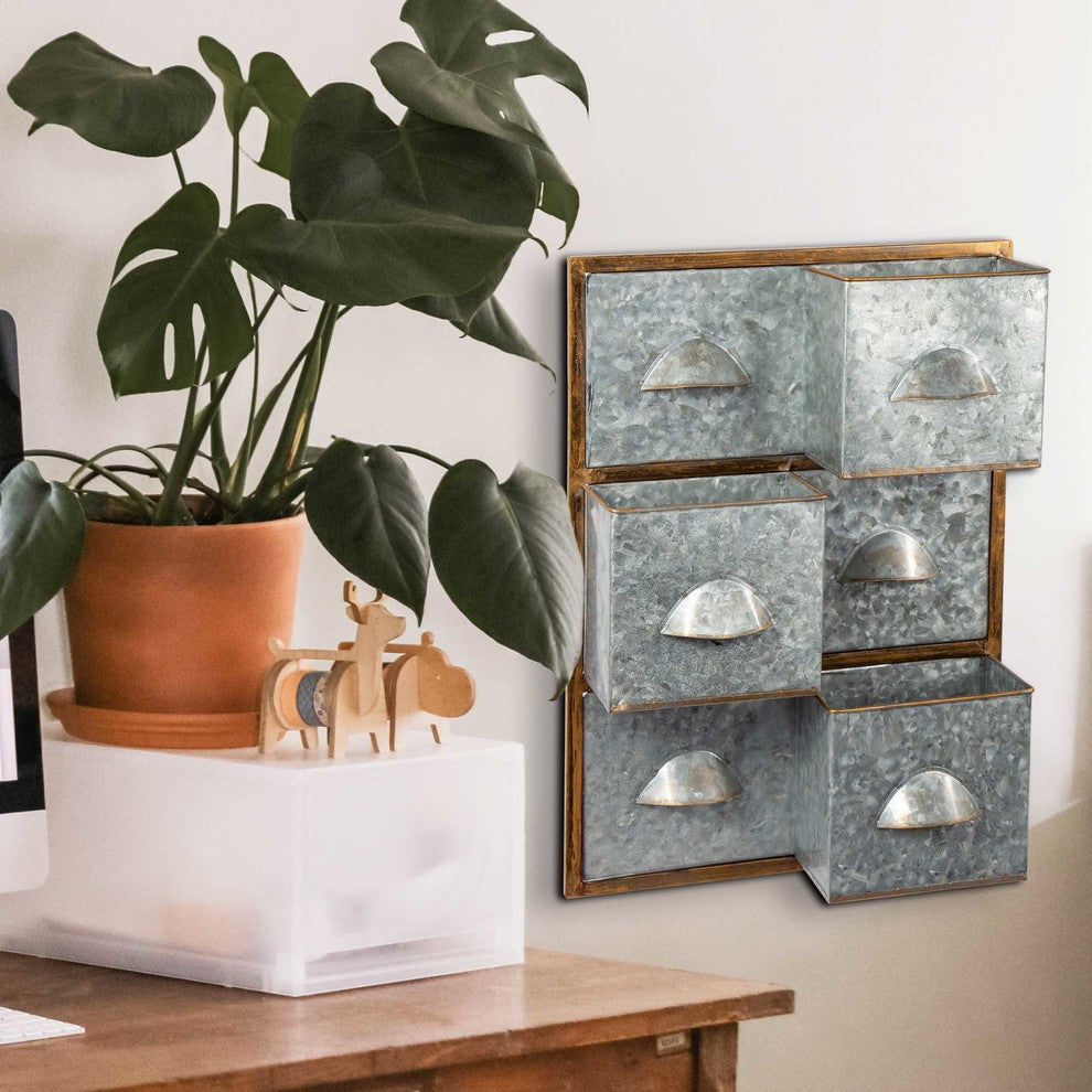 Galvanized Metal Wall Planter, 11.5"x16", Industrial Silver