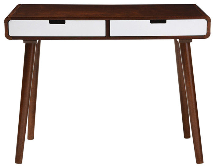 Casarano Dark Walnut and White Finish 2-Drawer Wood Home Office Writing Desk