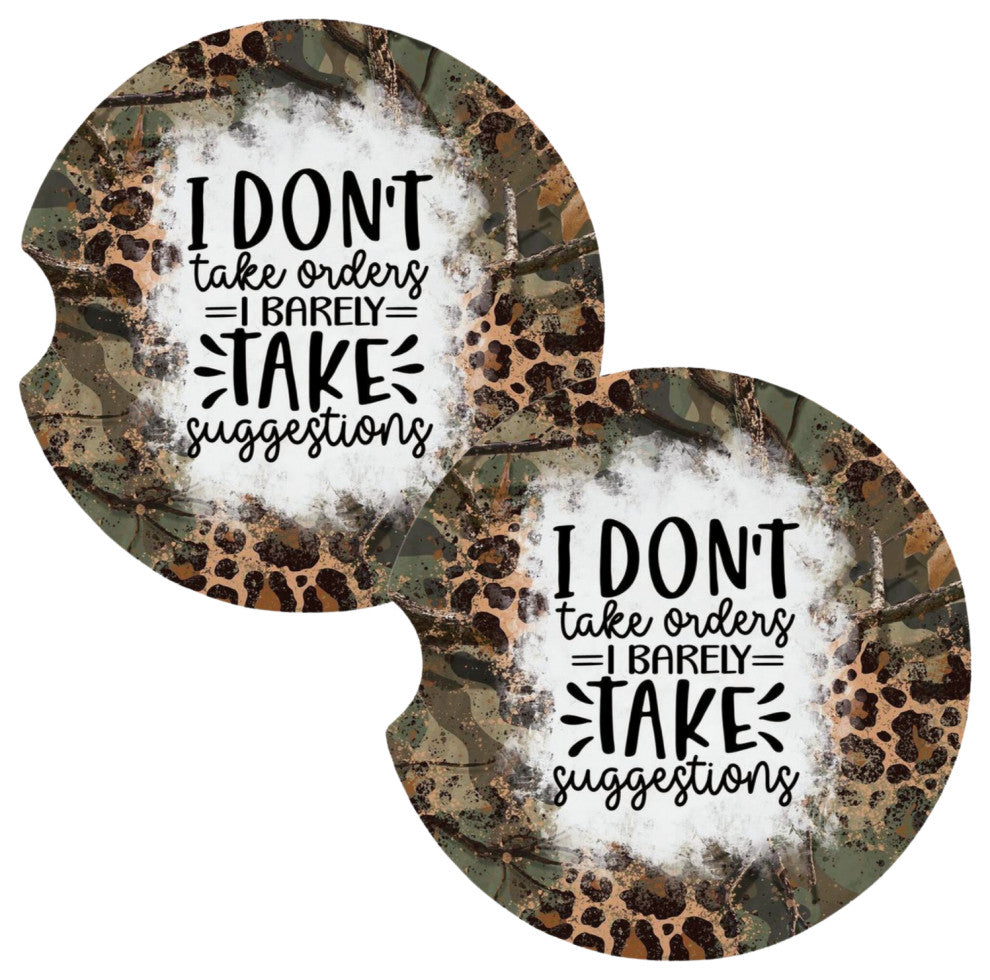 I Don't Take Orders Brown Cheetah Snarky Coasters for Car Cup Holders Set of 2