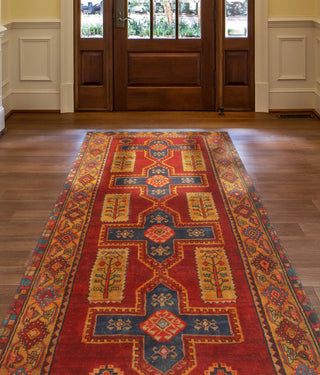 Fine Vintage Distressed Francisc Red/Navy Rug, 4'9 x 9'2