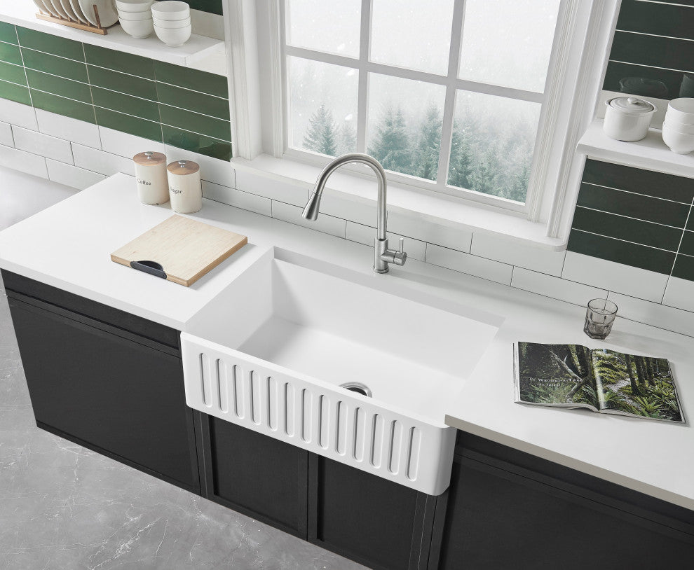 Single Bowl Solid Surface Reversible Kitchen Sink, 33"
