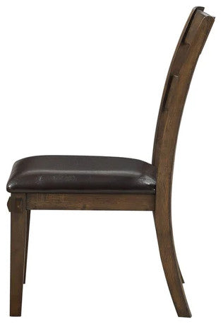 Benzara BM202034 Wooden Side Chairs w Leatherette Padded Seat ,Set of Two, Brown