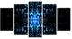 Blue Butterfly Pattern on Black, Contemporary Art on Canvas, 60"x32", 5 Panels