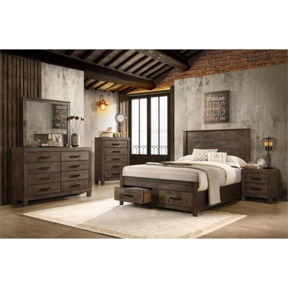Pemberly Row Farmhouse Wood California King Storage Bed Rustic Golden Brown
