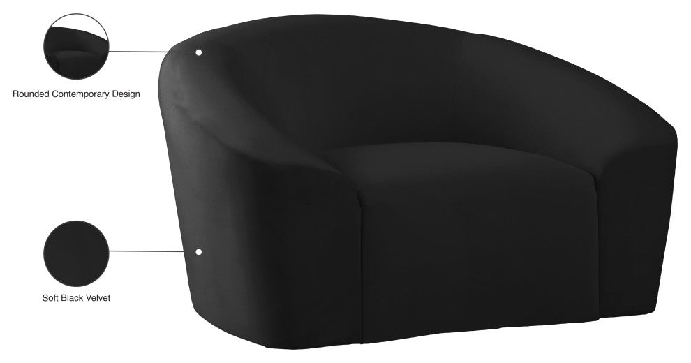 Riley Velvet Upholstered Rounded Chair, Black