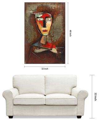"Homme" Mixed Media Iron Hand Painted Faces Dimensional Wall Art