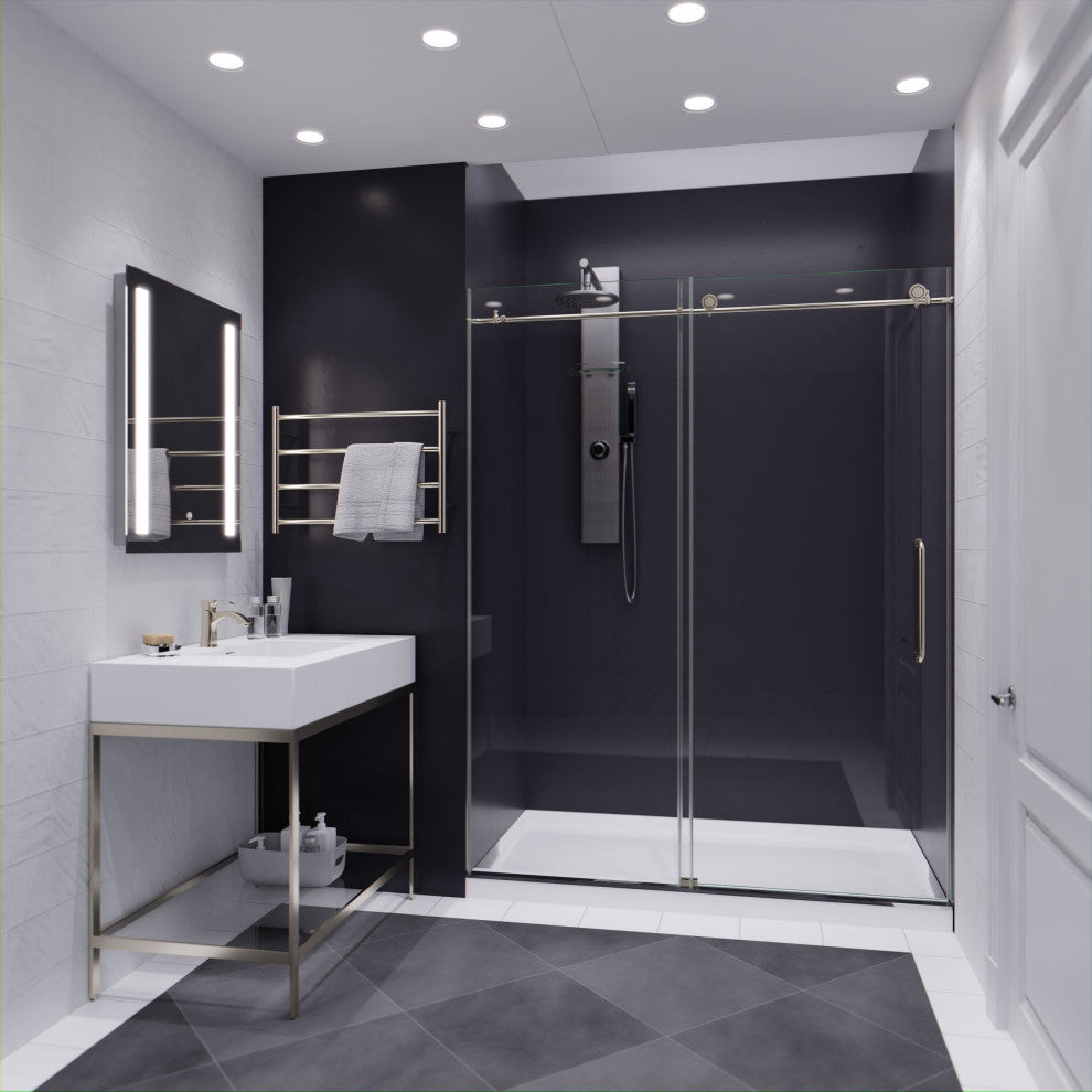 Lone Series 60" W x 76" H Frameless Sliding Shower Door, Brushed Nickel