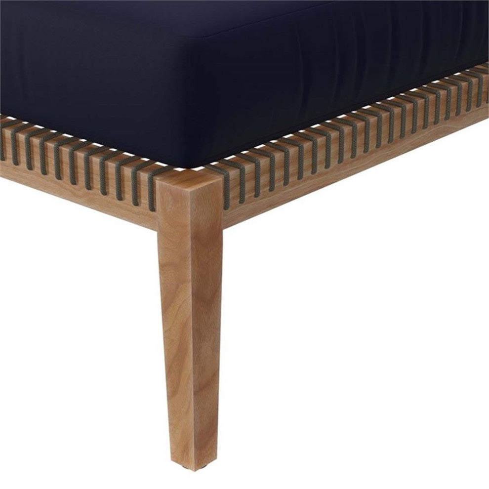 Clearwater Outdoor Patio Teak Wood Ottoman, Gray Navy