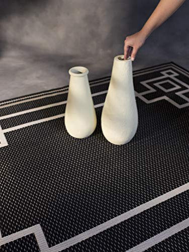 Outdoor Collection Oriental Area Rug - UV Safe Rug, Black, 5'3"x7'6"