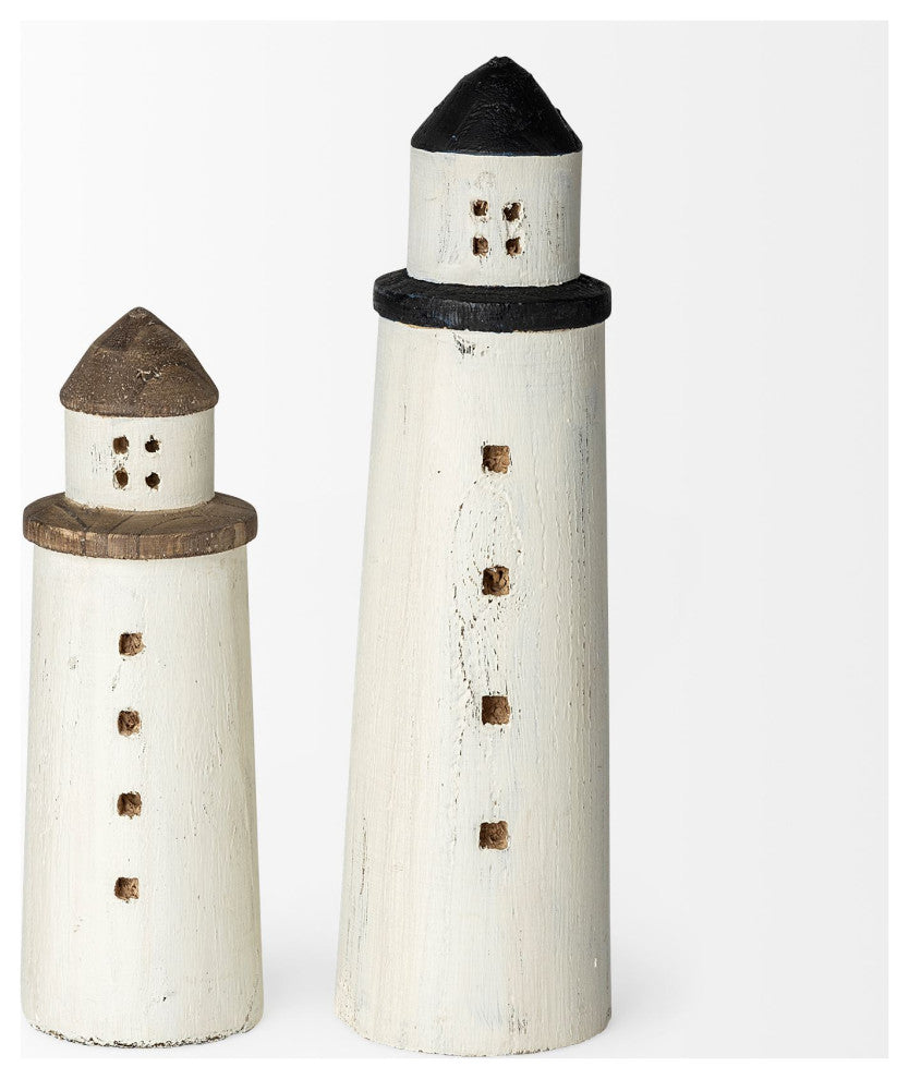 Abner, Large, 4Lx4W White Wooden Coastal Lighthouse