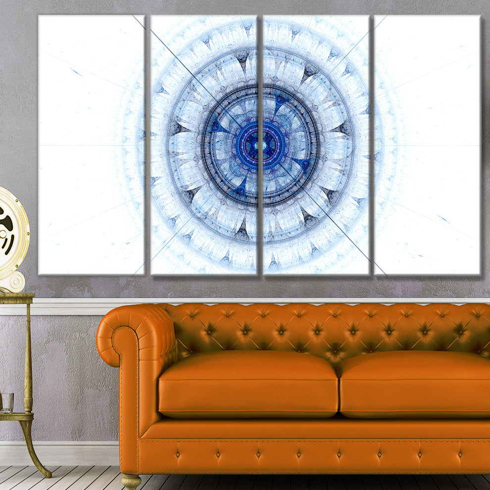 Cabalistic Blue Fractal Sphere, Abstract Canvas Art Print, 48"x28", 4 Panels
