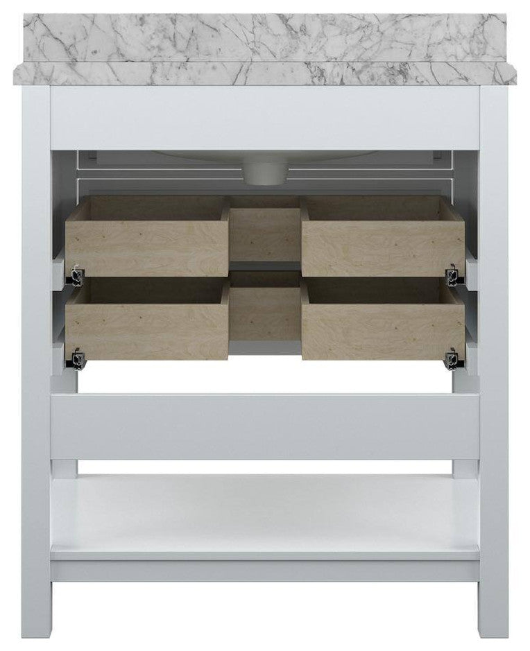 Affinity Bathroom Vanity With Carrara Marble Countertop, White, 31 in
