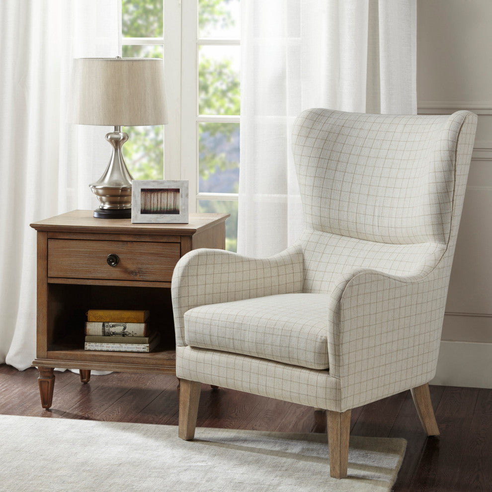 Madison Park Arianna Swoop Wing Chair, Linen