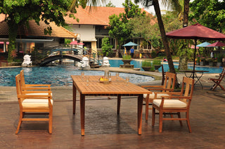5-Piece Outdoor Teak Dining Set, 122" X-Large Rectangle Table, 4 Osbo Arm Chairs