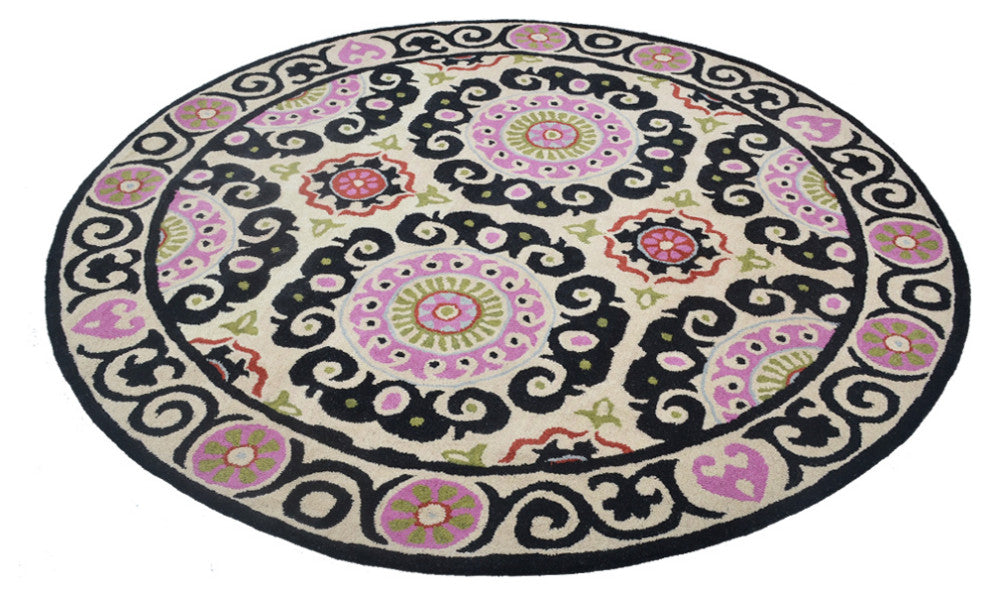 HAND TUFTED WOOL ECO-FRIENDLY AREA RUGS-Beige Multicolor, Oriental Design