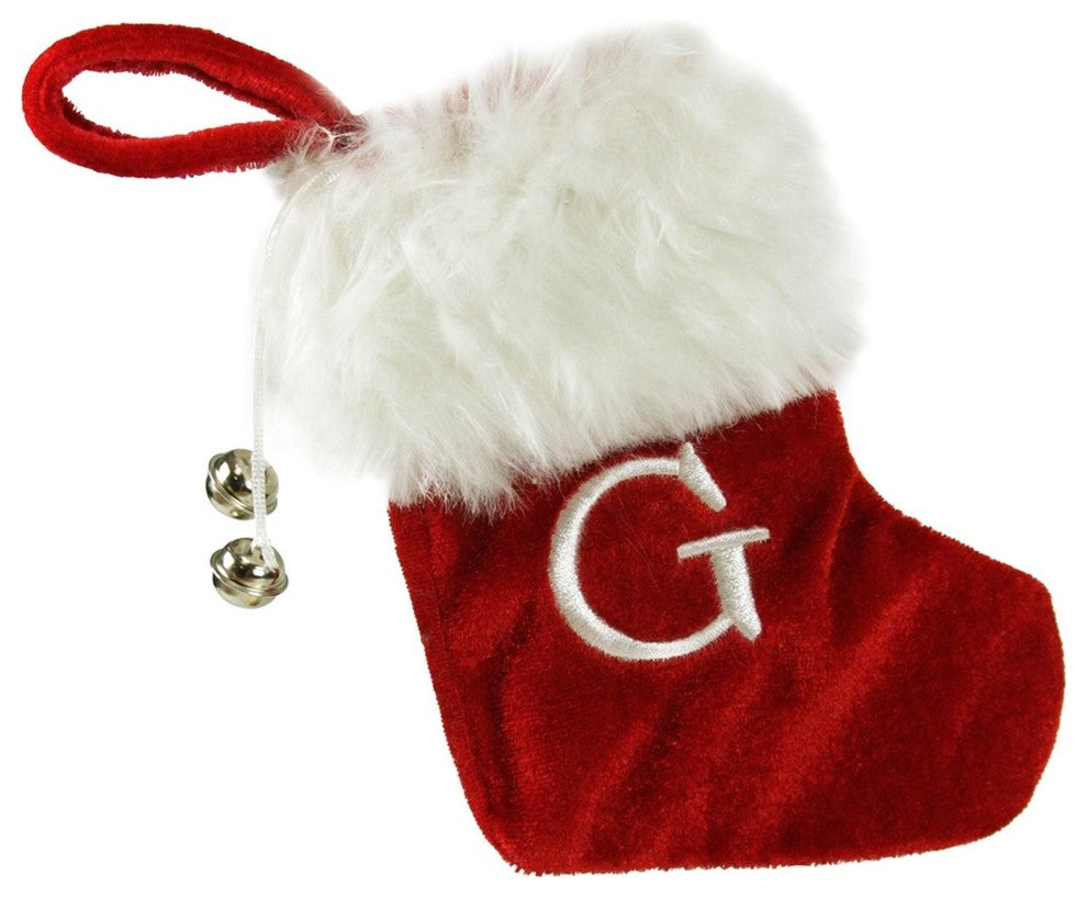 7" Red & White "G" Embroidered Mini Christmas Tree Stocking