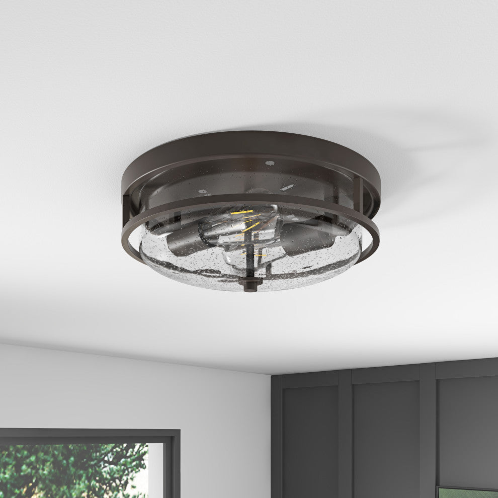 Vintage 2-Light Glass Style Flush Mount Metal Ceiling Light