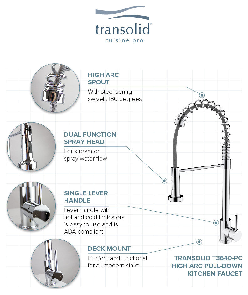 Transolid Cuisine Pro Pull-Out Kitchen Faucet, Polished Chrome