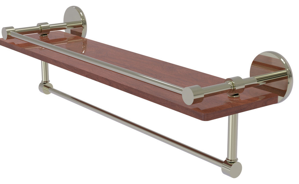 Prestige Skyline 22" Wood Shelf, Gallery Rail and Towel Bar, Polished Nickel