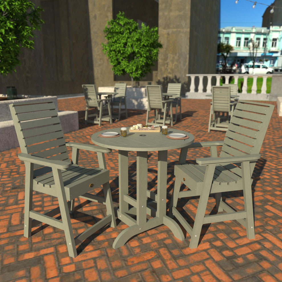 Glennville 3-Piece Round Counter Dining Set, Weathered Acorn, Eucalyptus