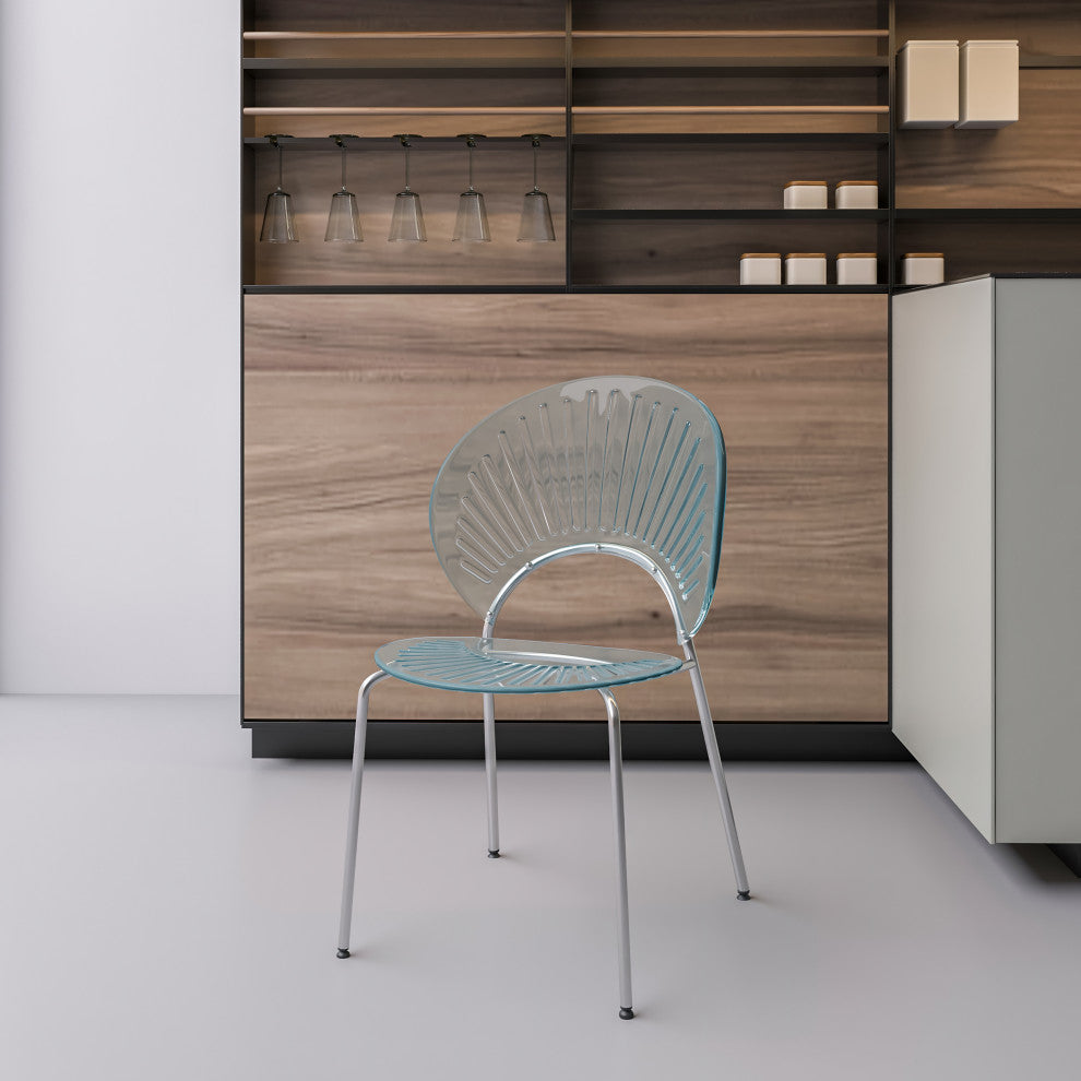 Opulent Plastic Dining Side Chair, Chrome Base Set of 2, Smoke