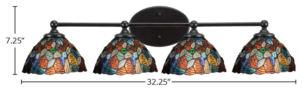 Capri 4-Light Bath Bar, Matte Black/Blue Mosaic Art