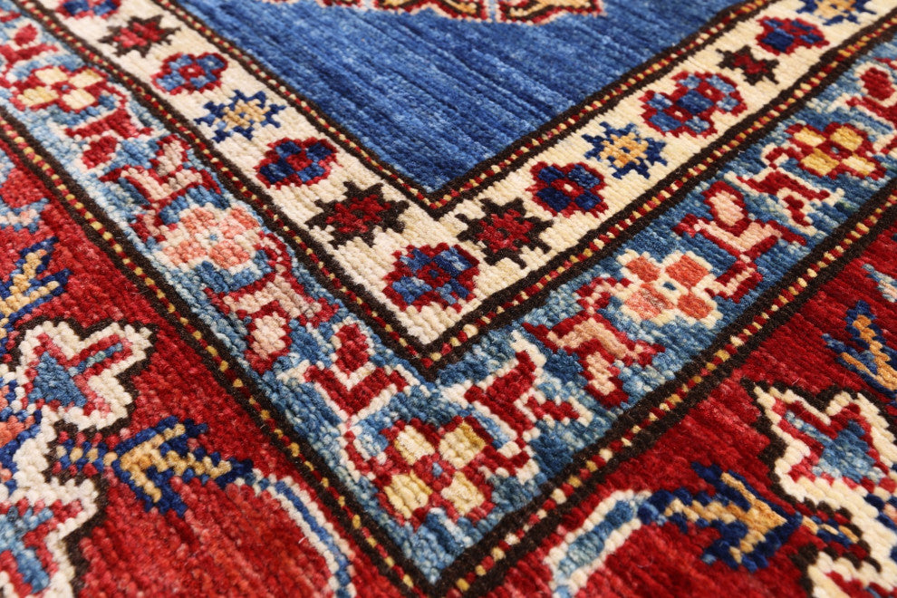 5' 10" X 8' 7" Geometric Super Kazak Hand-Knotted Wool Rug - Q12941