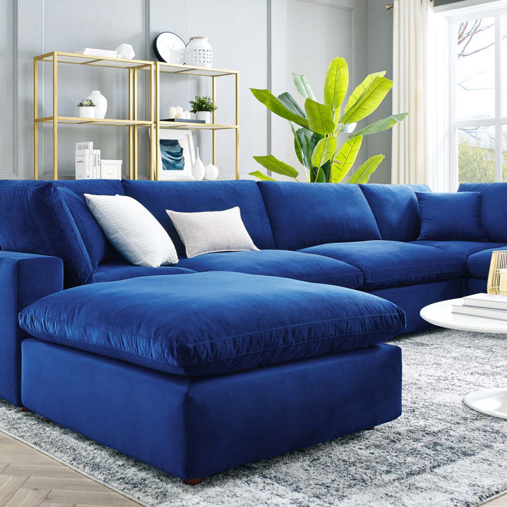 Sectional Sofa Set, Velvet, Blue Navy, Modern, Living Lounge Hotel Hospitality