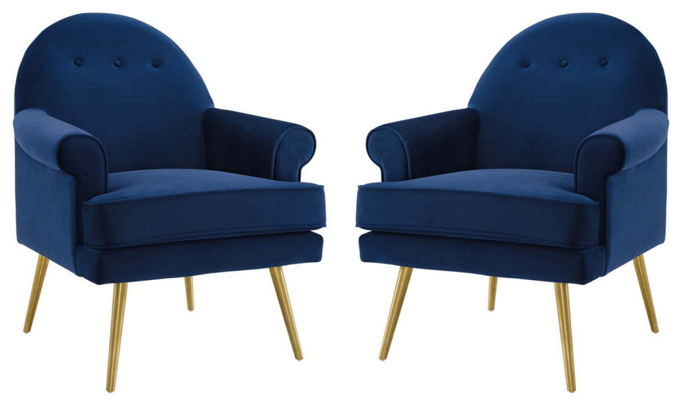 Armchair Accent Chair, Set of 2, Velvet, Blue Navy, Modern, Lounge Hospitality