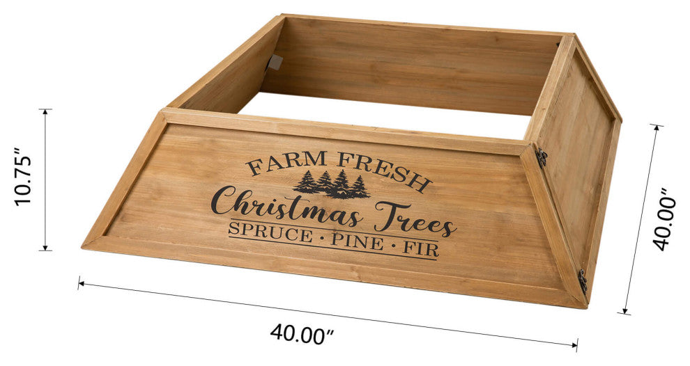 Trapezoid "Farm Fresh" Wooden Christmas Tree Collar, Natural Wood, 40"x40"