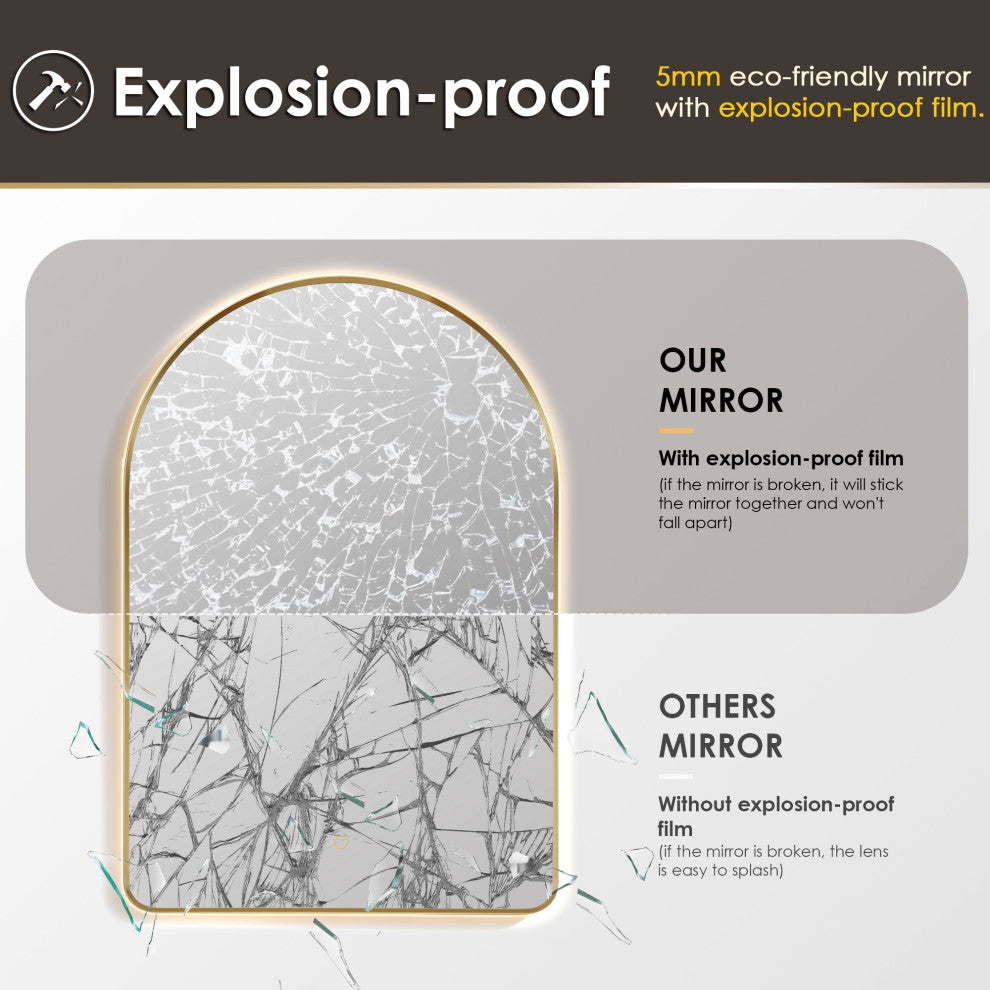 Starlit Domed Bathroom/Vanity LED Wall Mirror, Brushed Gold, 24"