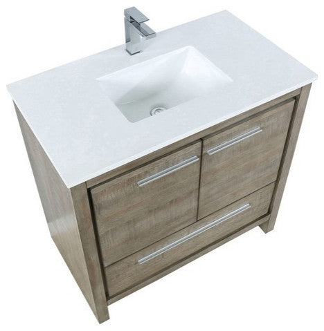 Lafarre Contemporary 36" Rustic Acacia Bathroom Vanity, Monte Chrome Faucet