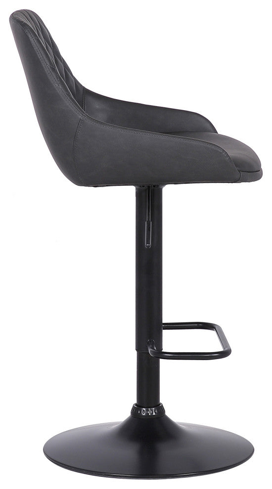 Gray Faux Leather and Black Metal Back Tufted Adjustable Bar Stool