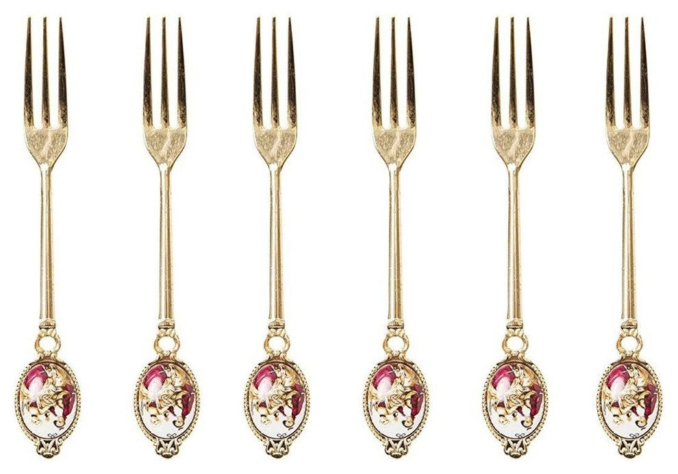 Royal Flatware Set of 12pc Demi Dessert Flatware Forks and Spoons (Gold Antique)