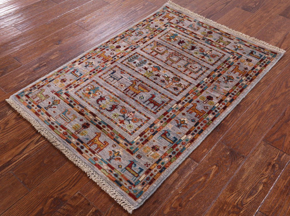 Tribal Persian Gabbeh Handmade Rug 2' 8" X 3' 9" Q8411